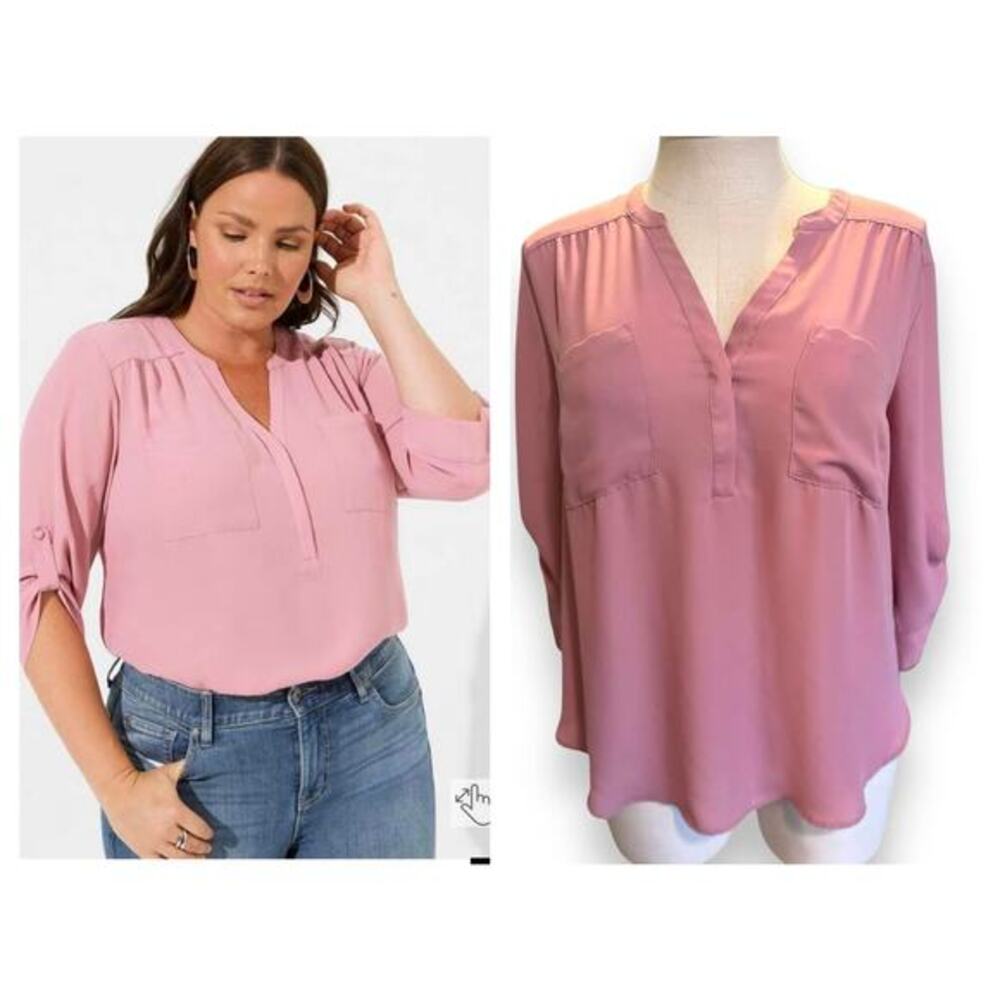 New Torrid 2 (2X 18/20) Pink Harper Georgette Pullover 3/4 Sleeve Blouse Top‎